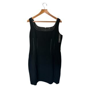 Elle Tahari Dress Sheath Sleeveless Black With Leather Detail Nwt Size 14